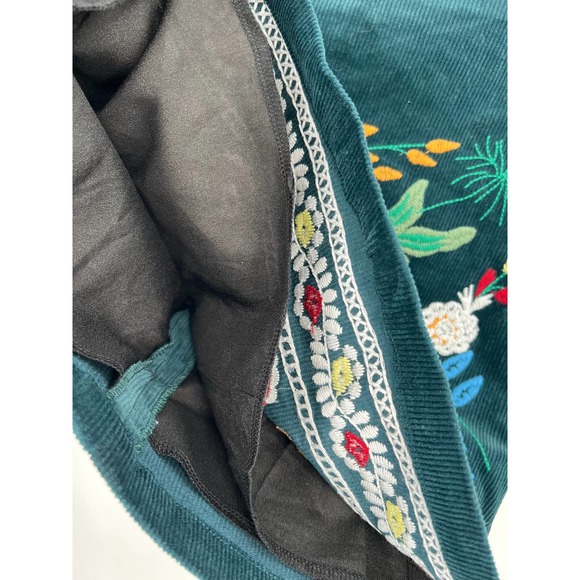 Simplee embroidered boho floral corduroy green mini skirt size M - Picture 6 of 7